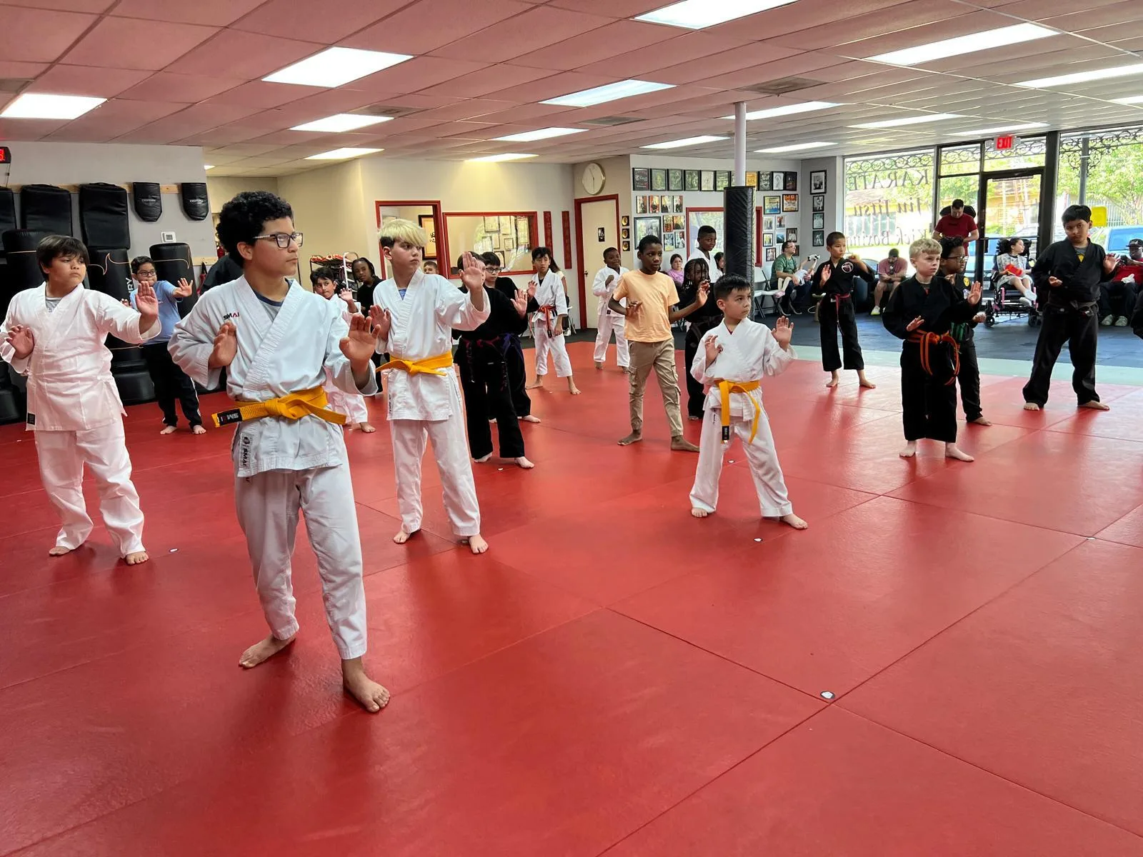 Kids karate class standing at attention