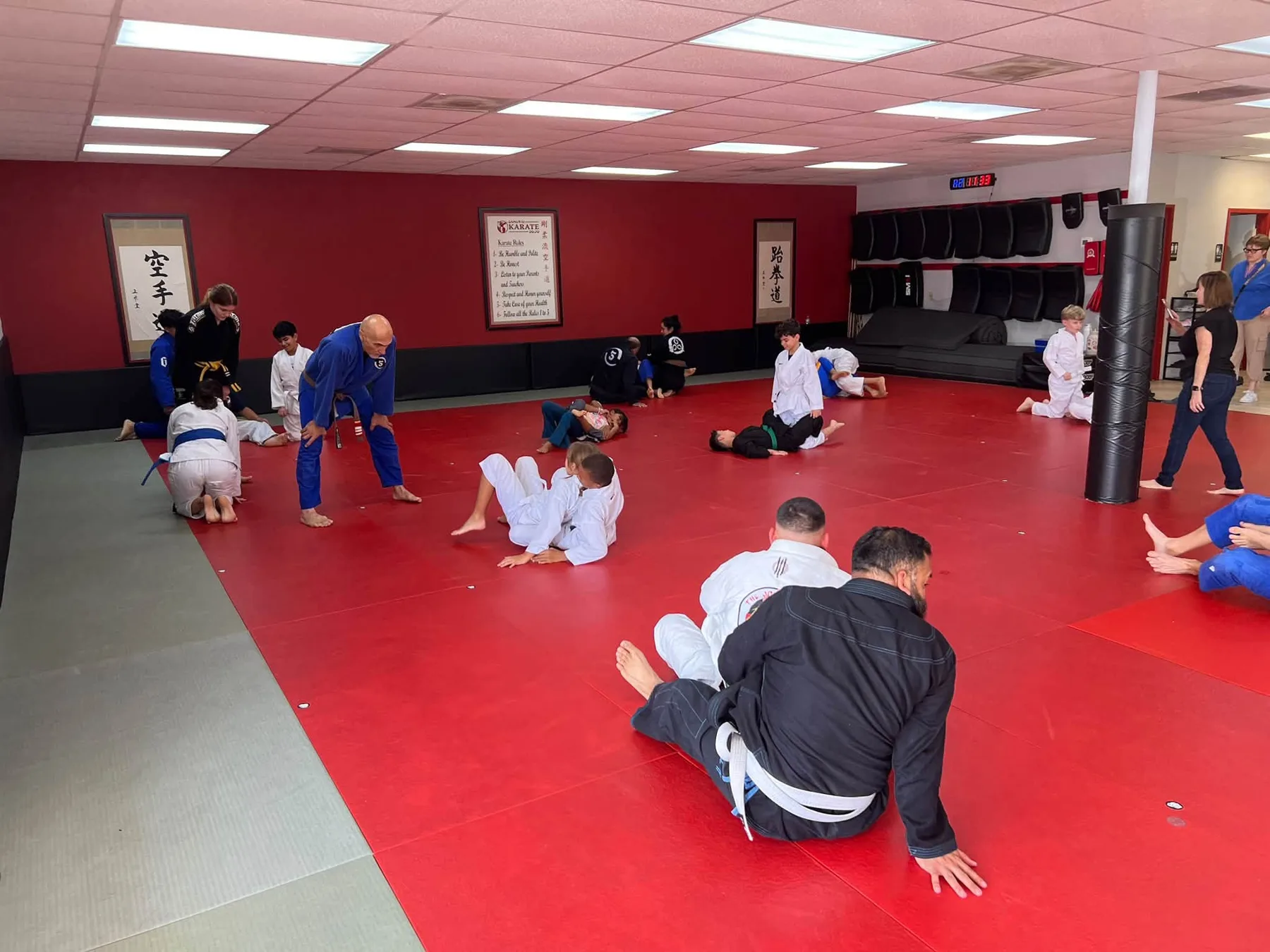 Karate. Jiu-Jitsu. students practicing drills during class at Samurai Karate Dojo in Houston