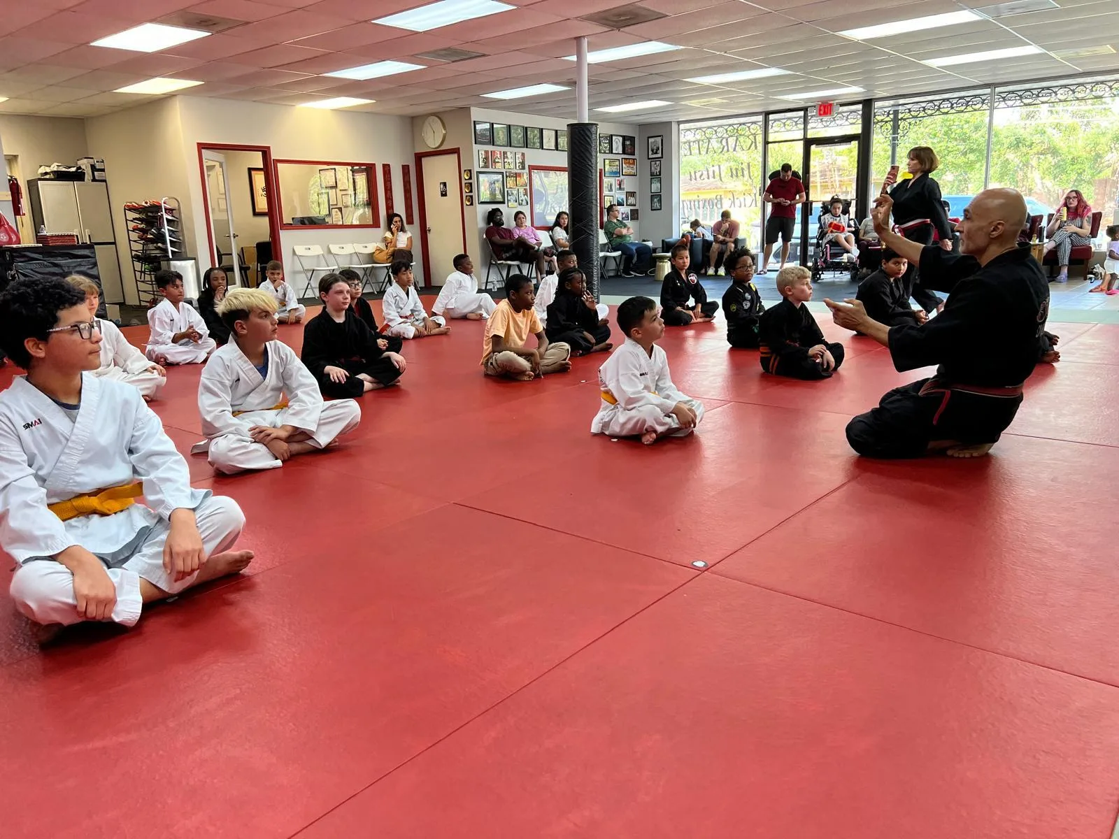 Is Your Child students practicing drills during class at Samurai Karate Dojo in Houston