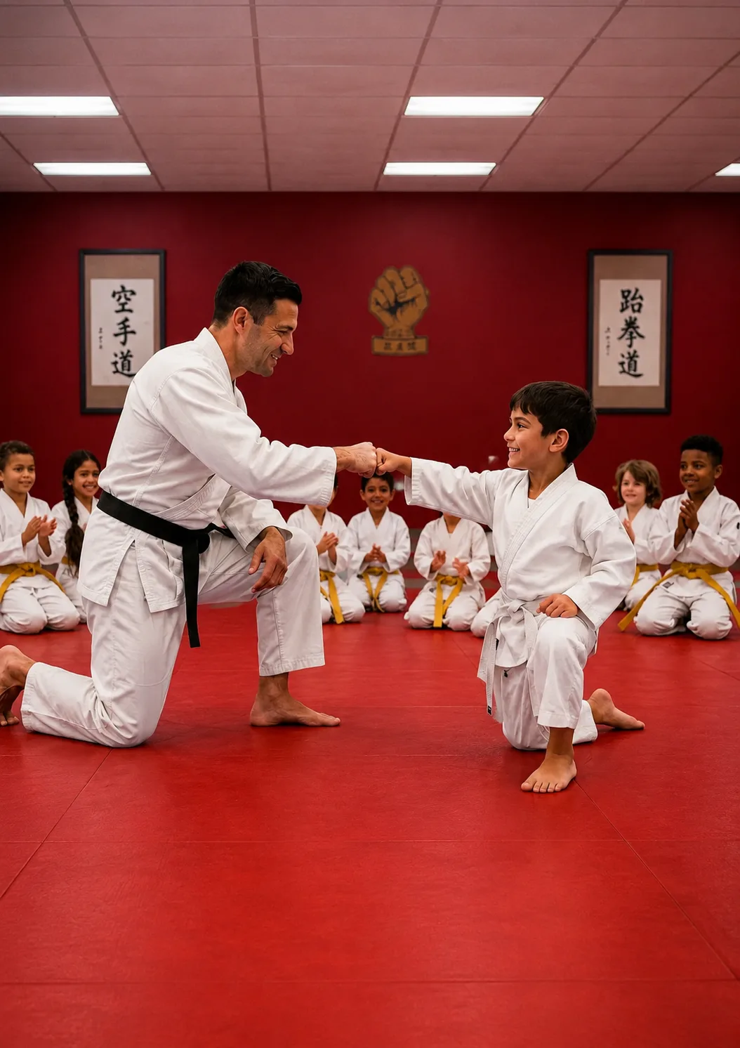 A Is Your Child student smiling proudly after class at Samurai Karate Dojo in Houston